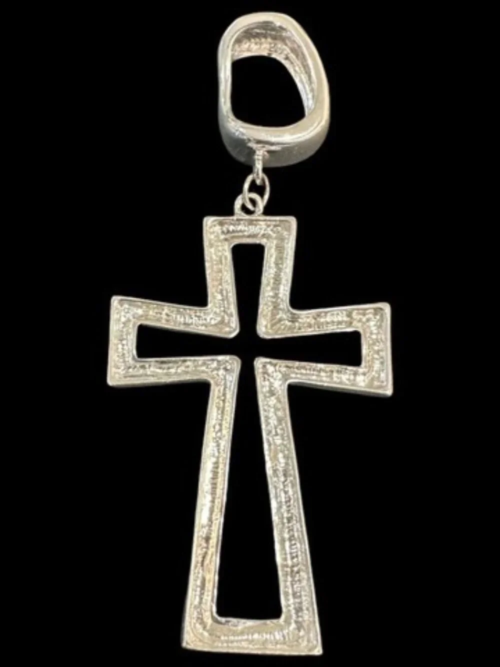 Silver-Tone Cross Pendant Scarf Slide With Engraved Inspirational Message